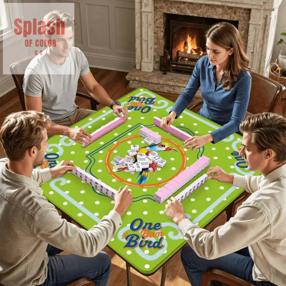 One Bam Bird Citrus Green Polka A Dot Preppy Whimsical Mahjong Mat