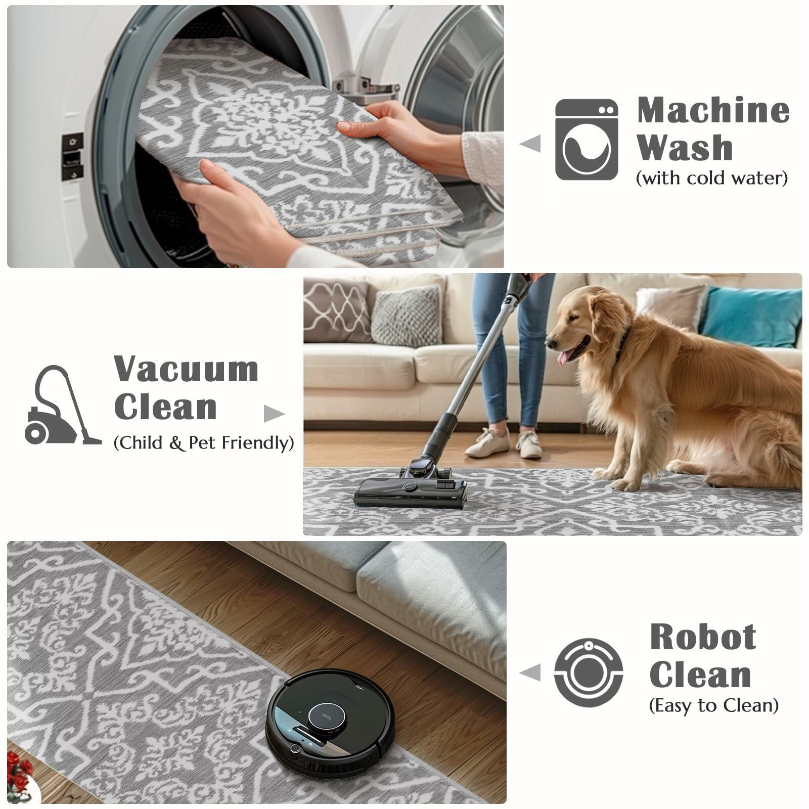jinchan Area Rug 2x3 Moroccan Washable Non Slip Grey Floral Carpet