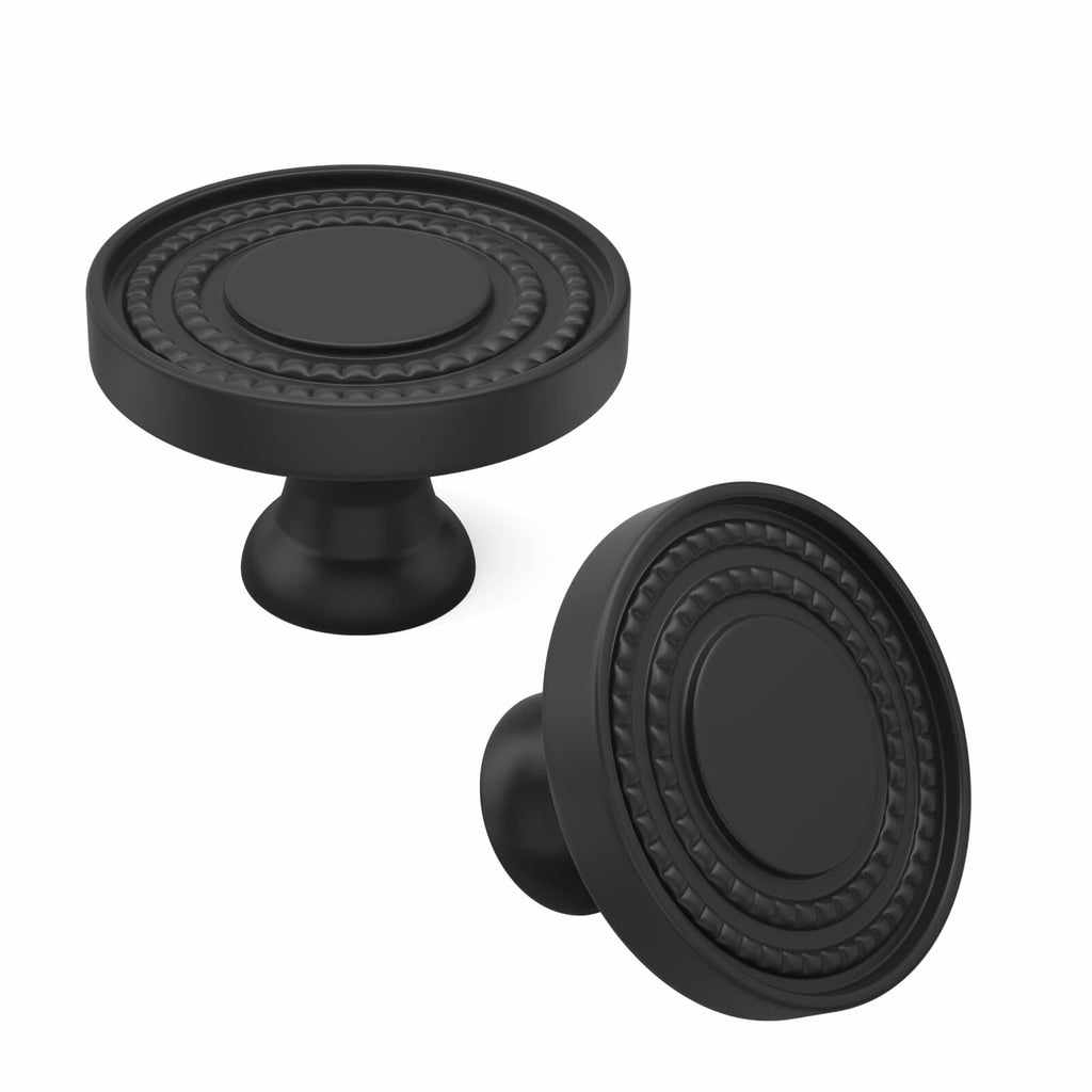 Leulan 5-Pack Black Knurled Cabinet Knobs Matte Drawer Pulls for Kitchen