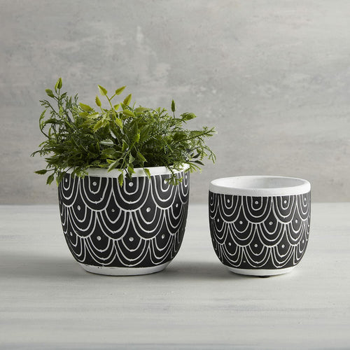 47th & Main Cement Planter Pot Black Sea Spray 4.9" Tall Modern Decor