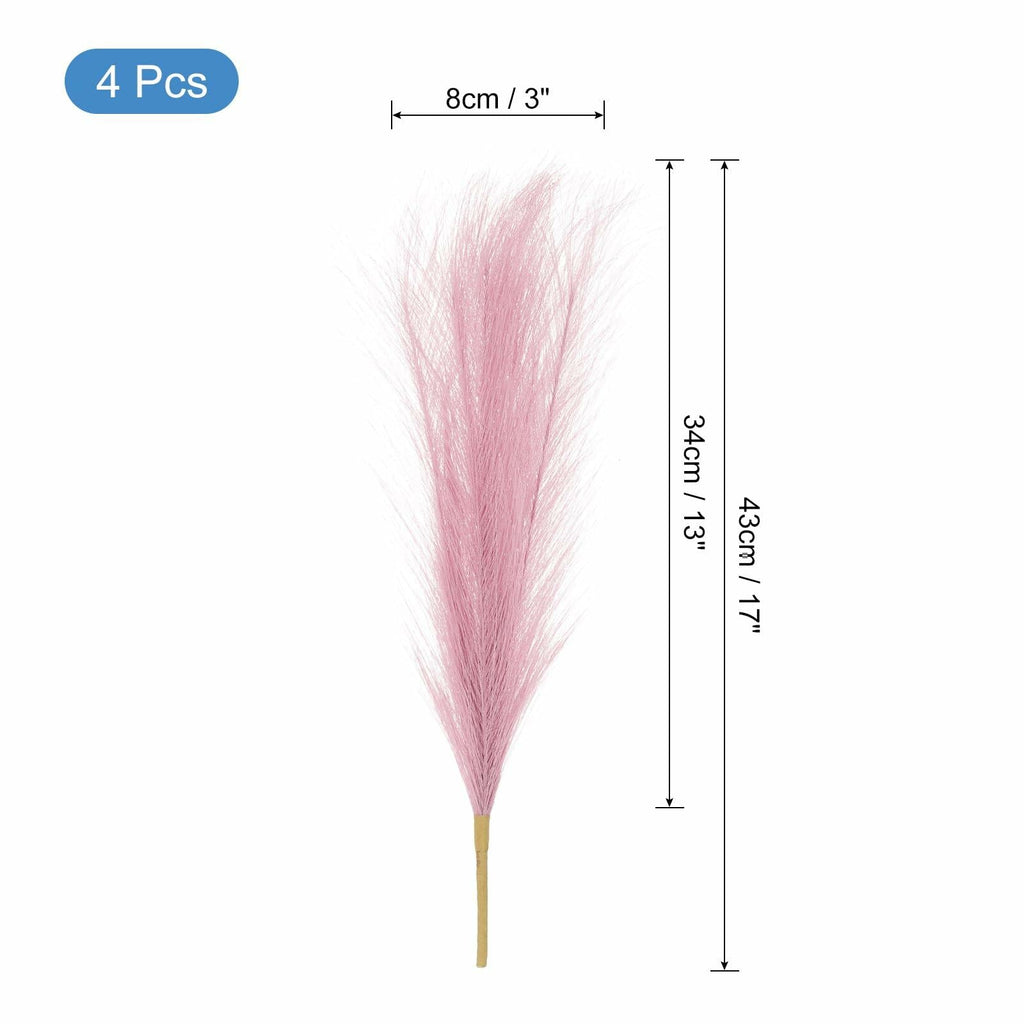 uxcell Faux Pampas Grass 17in 6 Stem 4pcs Red Brown Decor Wedding Home