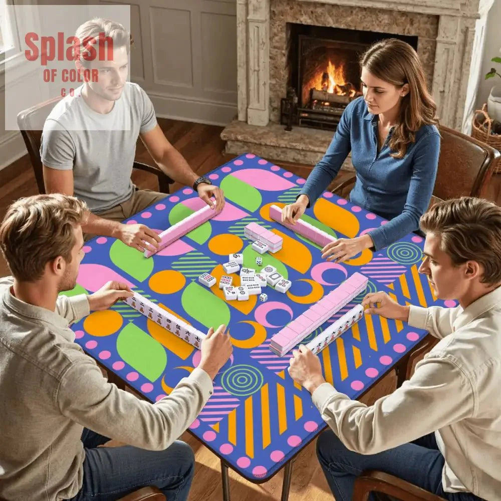 Palm Beach Style Modern Mahjong Mat, Preppy Pink Orange, Green Mahj Game Mat