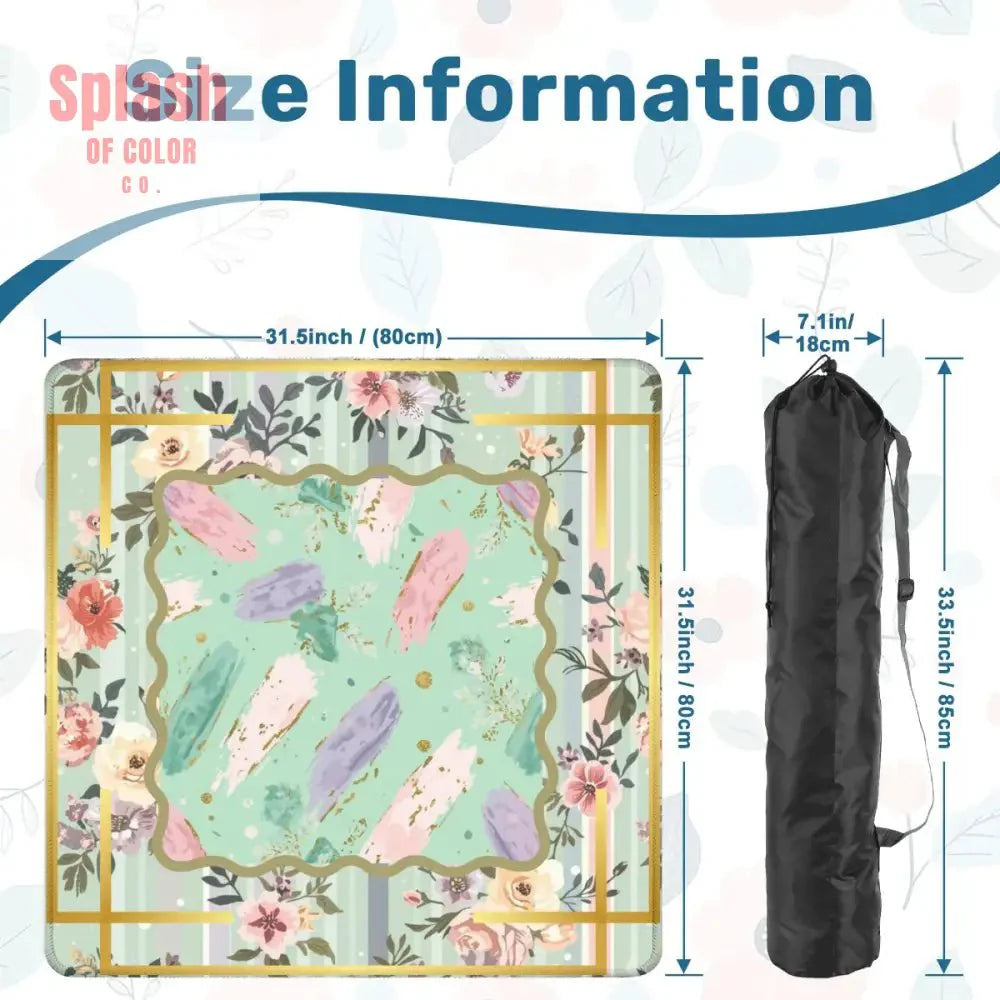 Pastel Preppy Floral, Abstract Watercolor Green, Pink Gold Accented Mahjong Mat