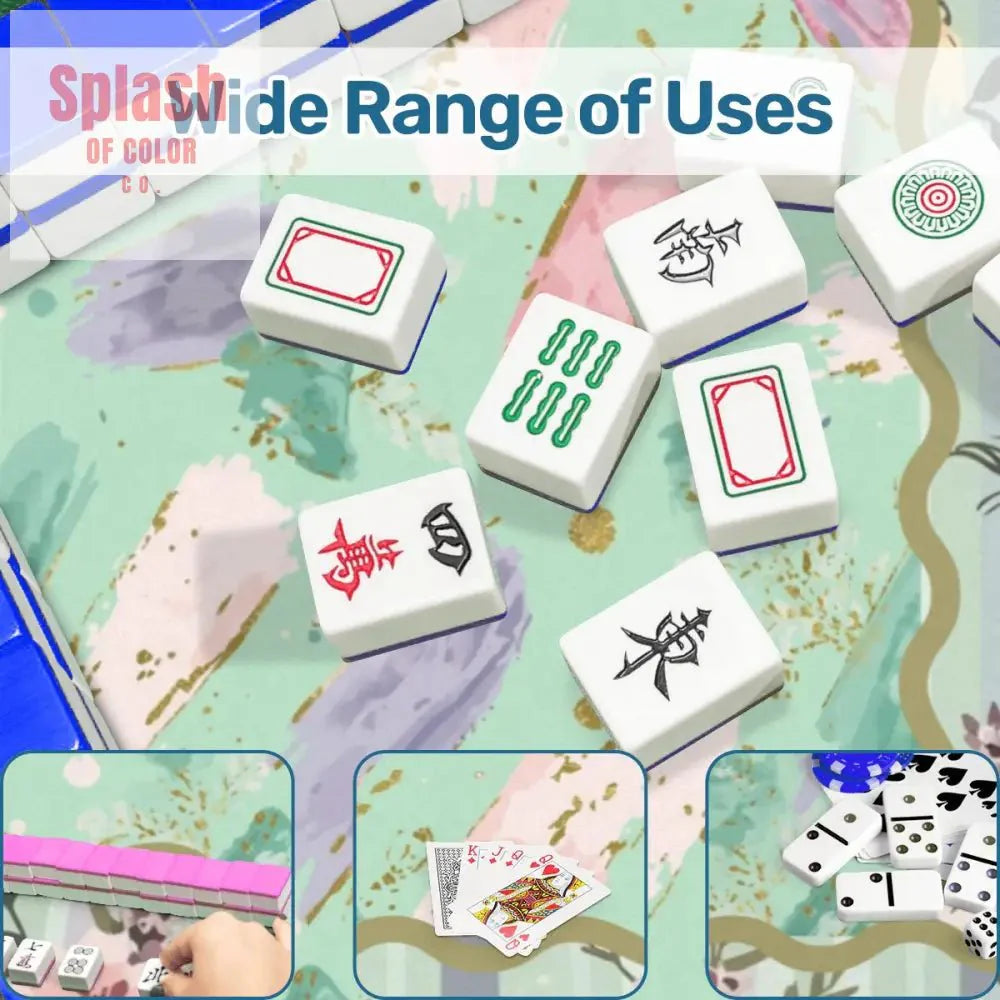 Pastel Preppy Floral, Abstract Watercolor Green, Pink Gold Accented Mahjong Mat