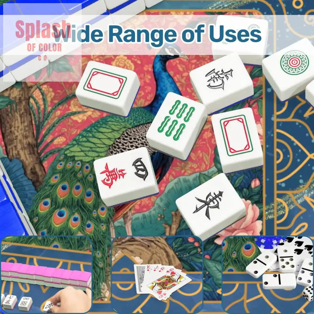 Peacock Elegant Marbled Blue, Chinoiserie Asian Garden Mahjong Mat