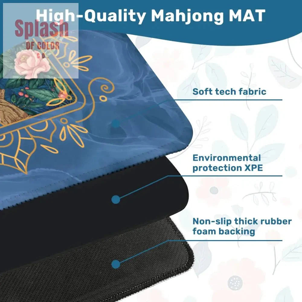 Peacock Elegant Marbled Blue, Chinoiserie Asian Garden Mahjong Mat