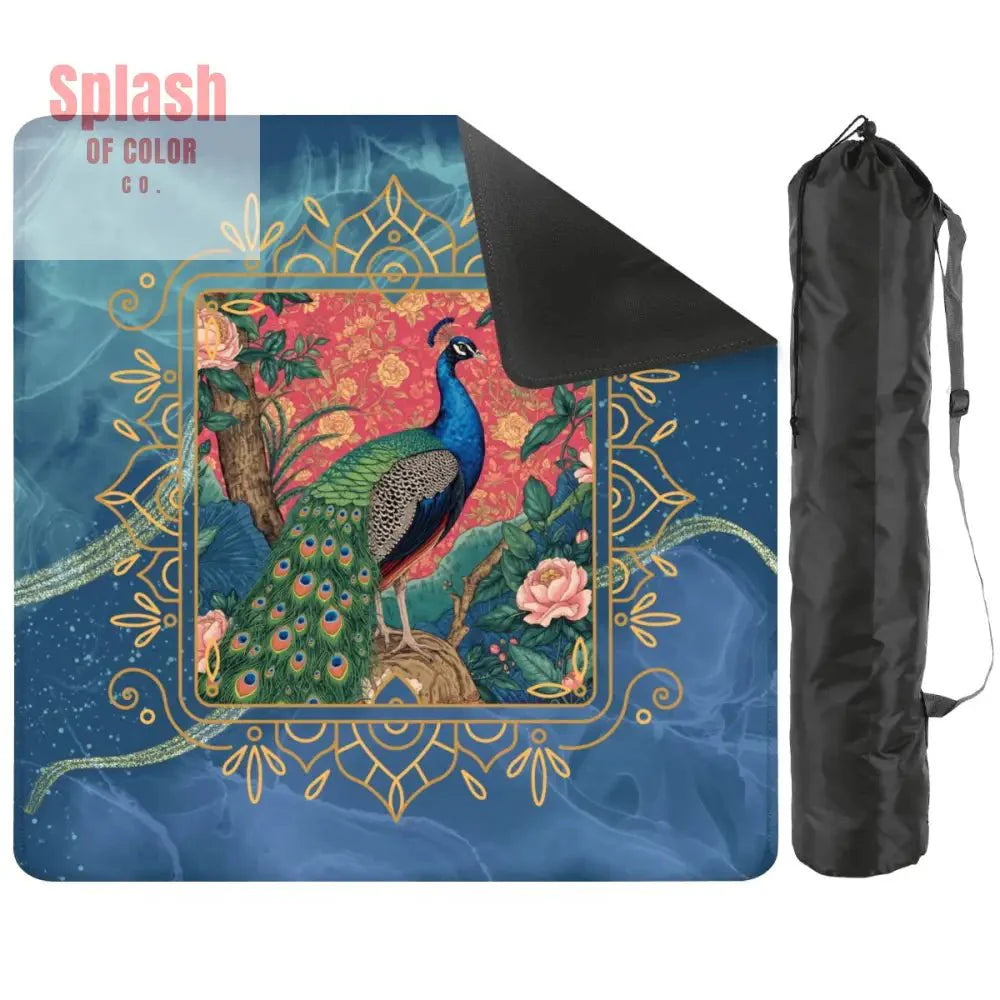 Peacock Elegant Marbled Blue, Chinoiserie Asian Garden Mahjong Mat