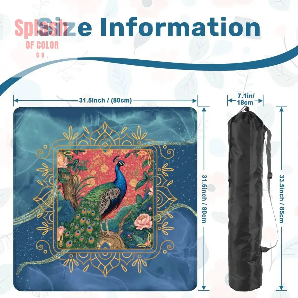 Peacock Elegant Marbled Blue, Chinoiserie Asian Garden Mahjong Mat