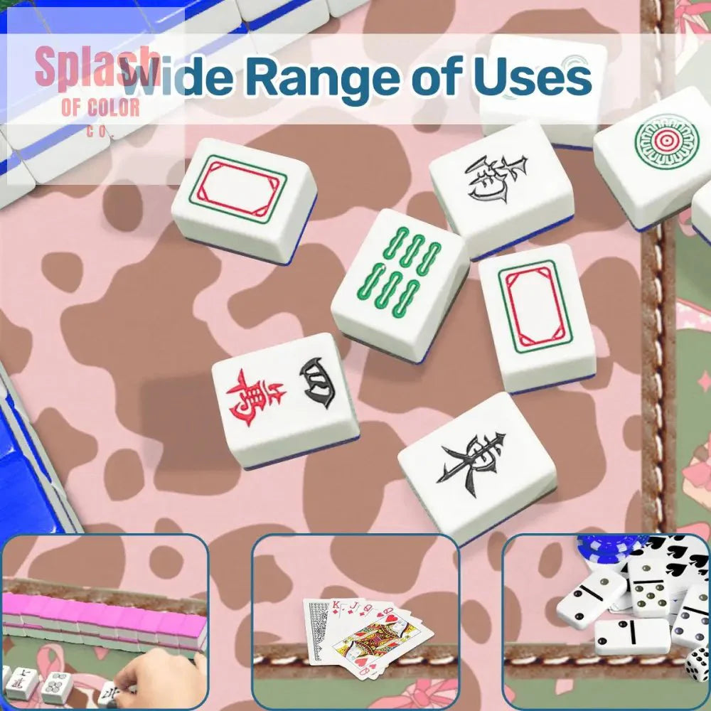 Preppy Cowgirl Mahjong Mat, Pink, Green Cow Print Fun Mahj Game Mat