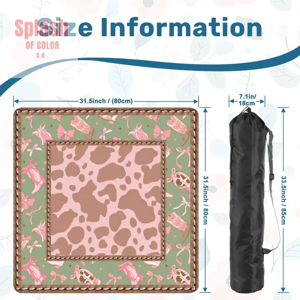 Preppy Cowgirl Mahjong Mat, Pink, Green Cow Print Fun Mahj Game Mat