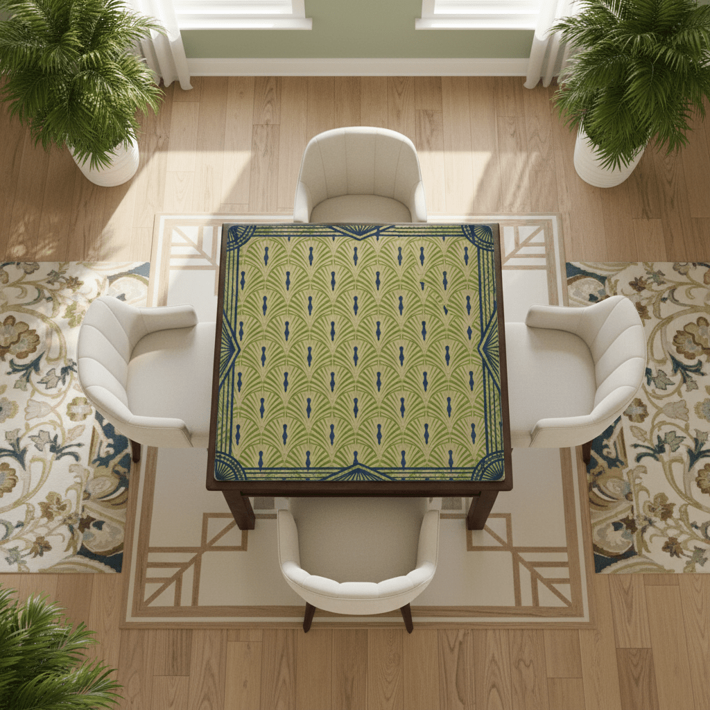 Art Deco Designed Mahjong Mat, Green Blue Speakeasy Collection