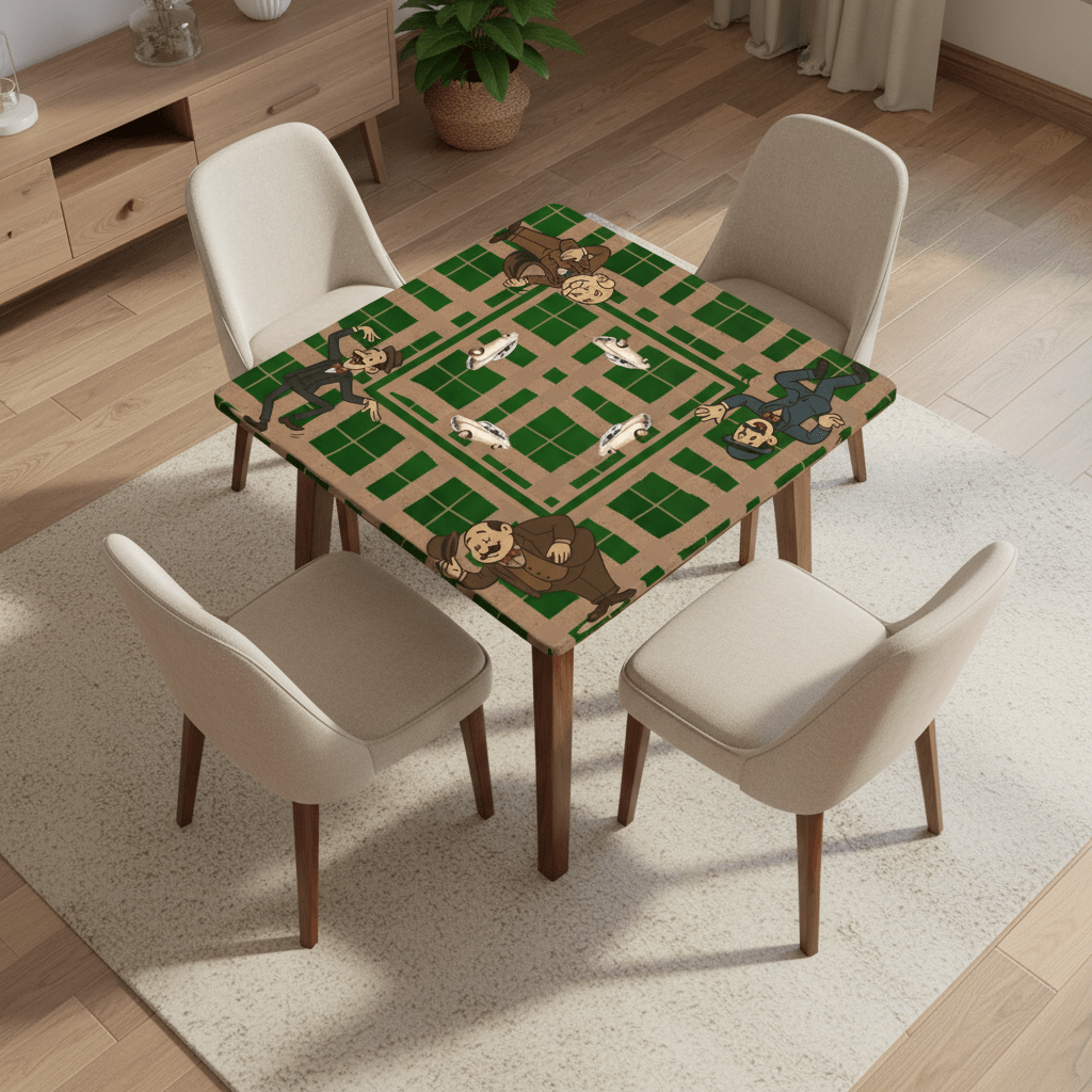 Gentlemen's Mahjong Mat, Dapper Men Classic Cars Green Tan Plaid Mahjong Mat