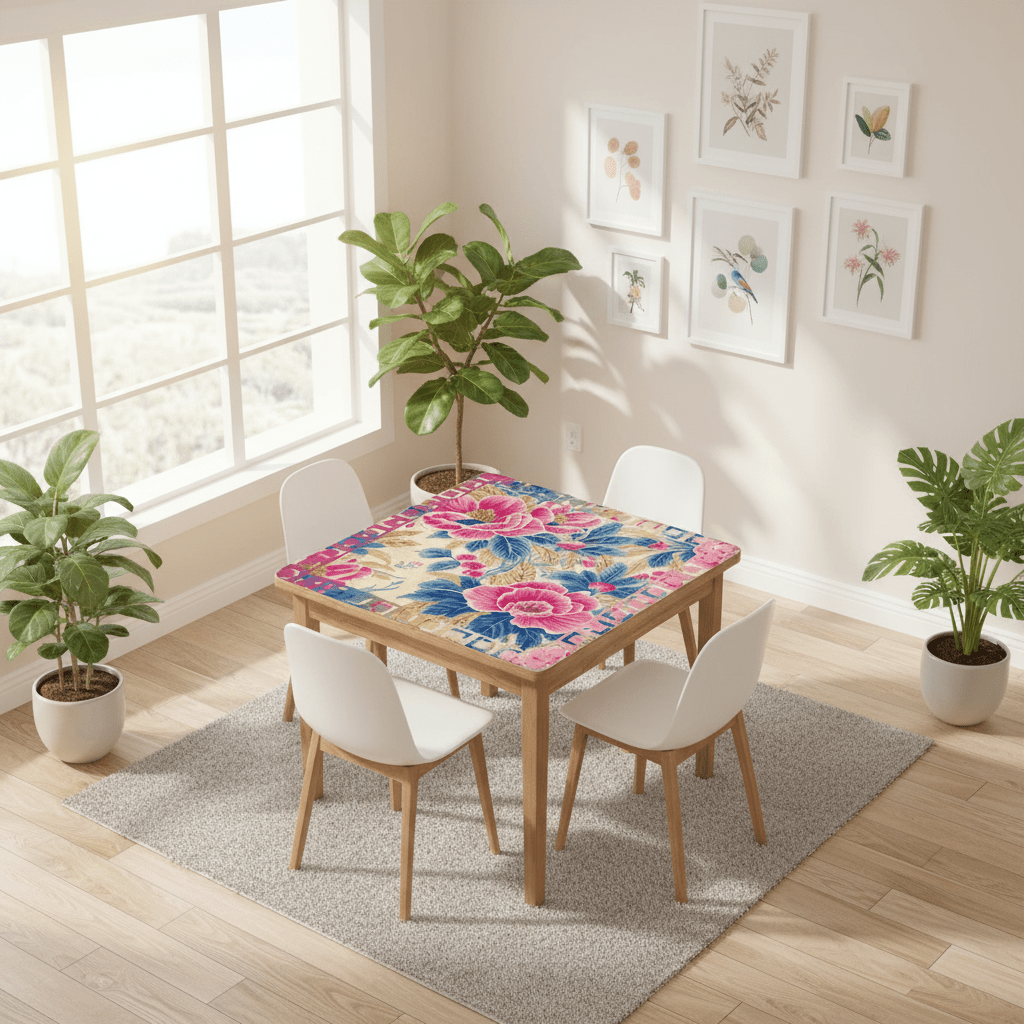 The Secret Garden Floral Pink, Blue Mahjong Mat