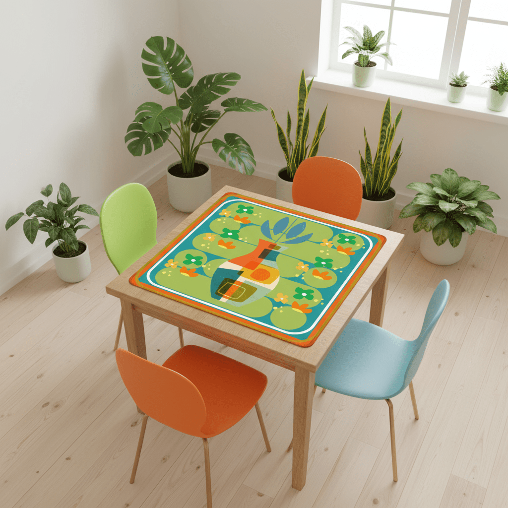 The Modern Four Seasons Mahjong Mat, Orange Teal Green Mahj Mat