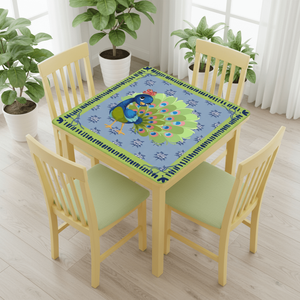 Cutie Patootie Peacock Whimsical Lime Green Royal Blue Mahjong Mat