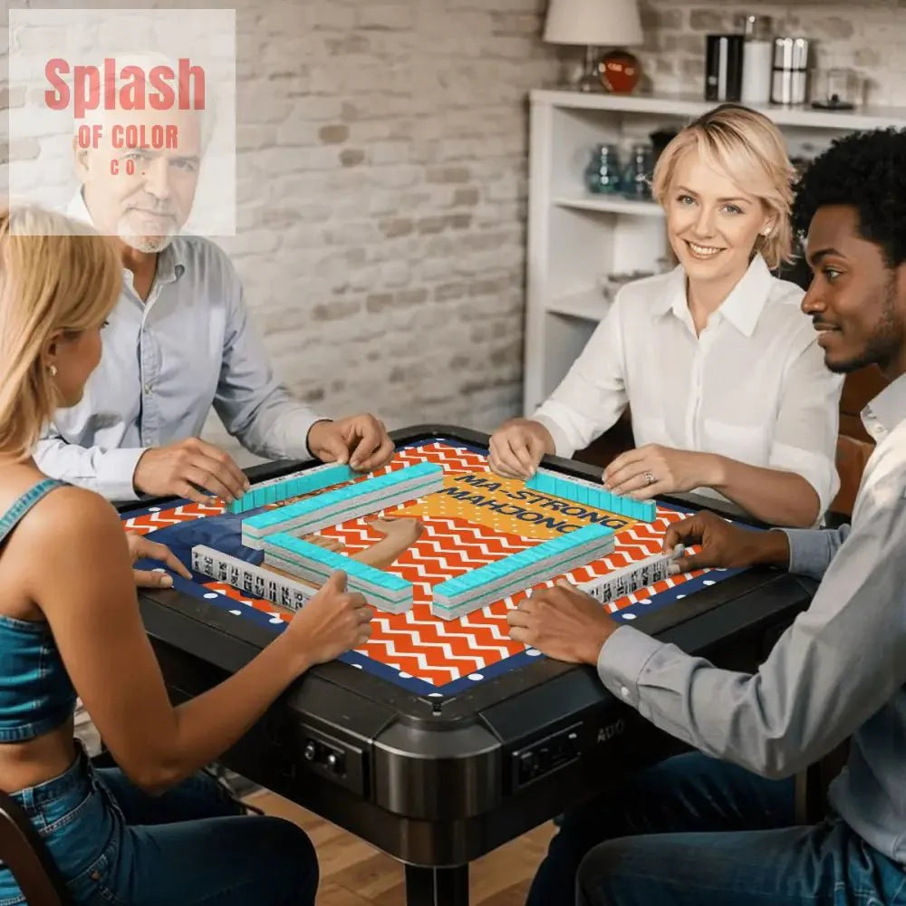 Rose The Riveter Preppy Orange Zig Zag Blue Polka Dot Mahjong Mat