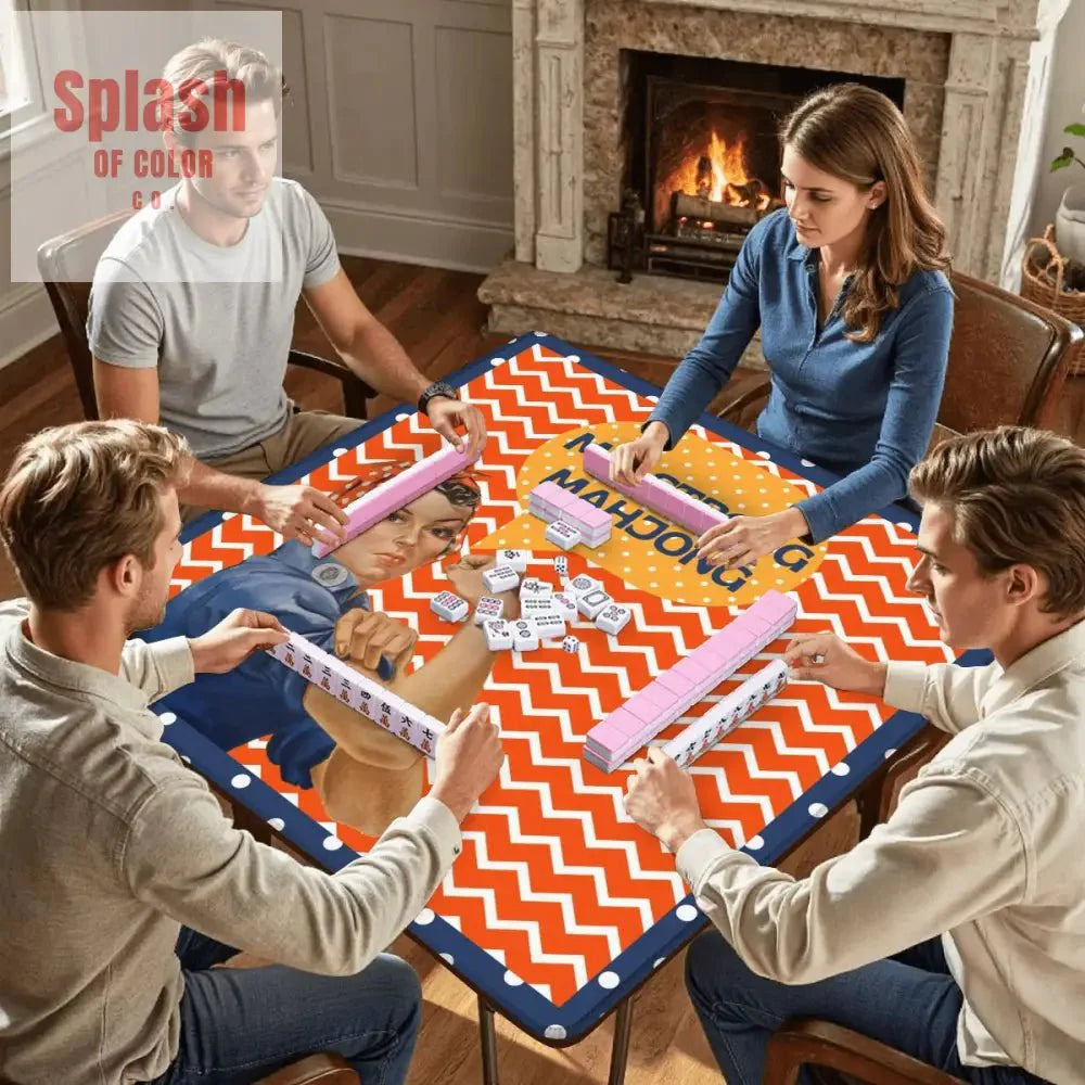 Rose The Riveter Preppy Orange Zig Zag Blue Polka Dot Mahjong Mat