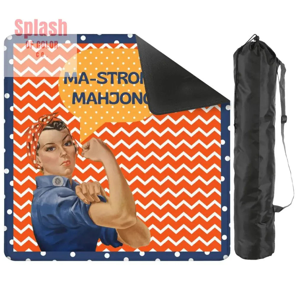 Rose The Riveter Preppy Orange Zig Zag Blue Polka Dot Mahjong Mat