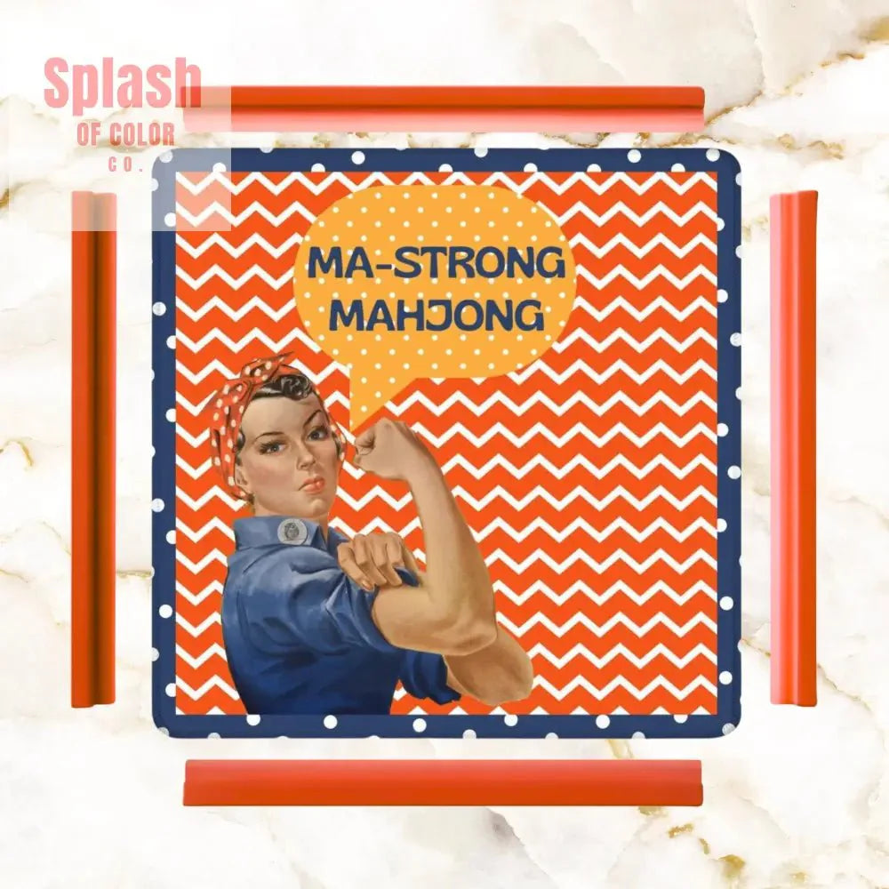 Rose The Riveter Preppy Orange Zig Zag Blue Polka Dot Mahjong Mat
