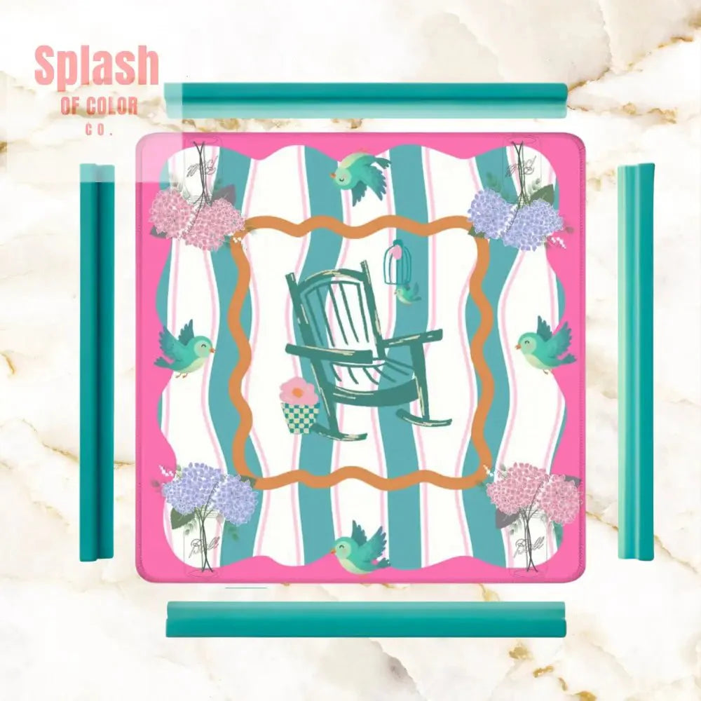 Southern Charm And Hospitality Whimsical Pink, Teal Mahjong Mat
