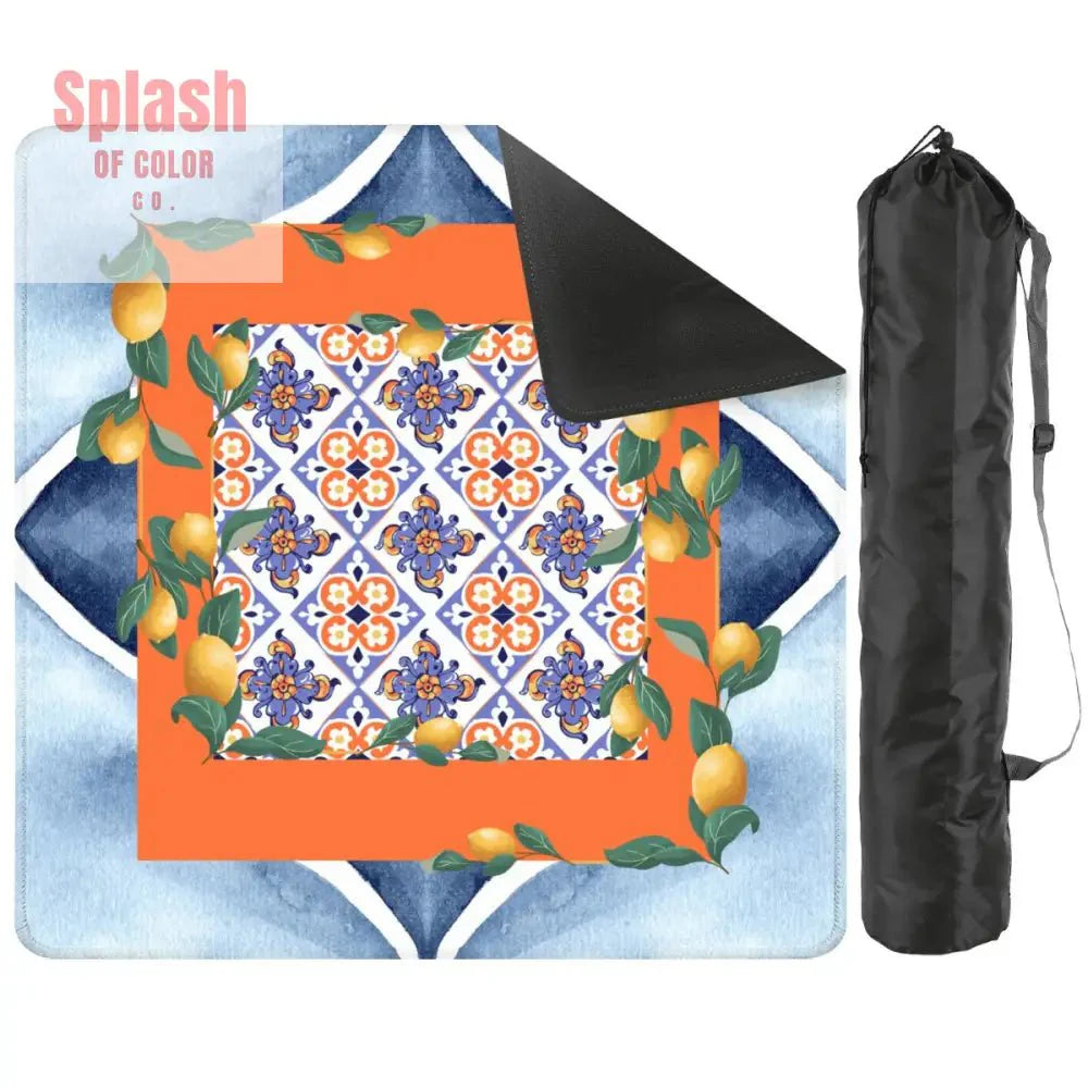 Taste Of Tuscany Citrus Lemon Orange Blue Watercolor Mahjong Mat