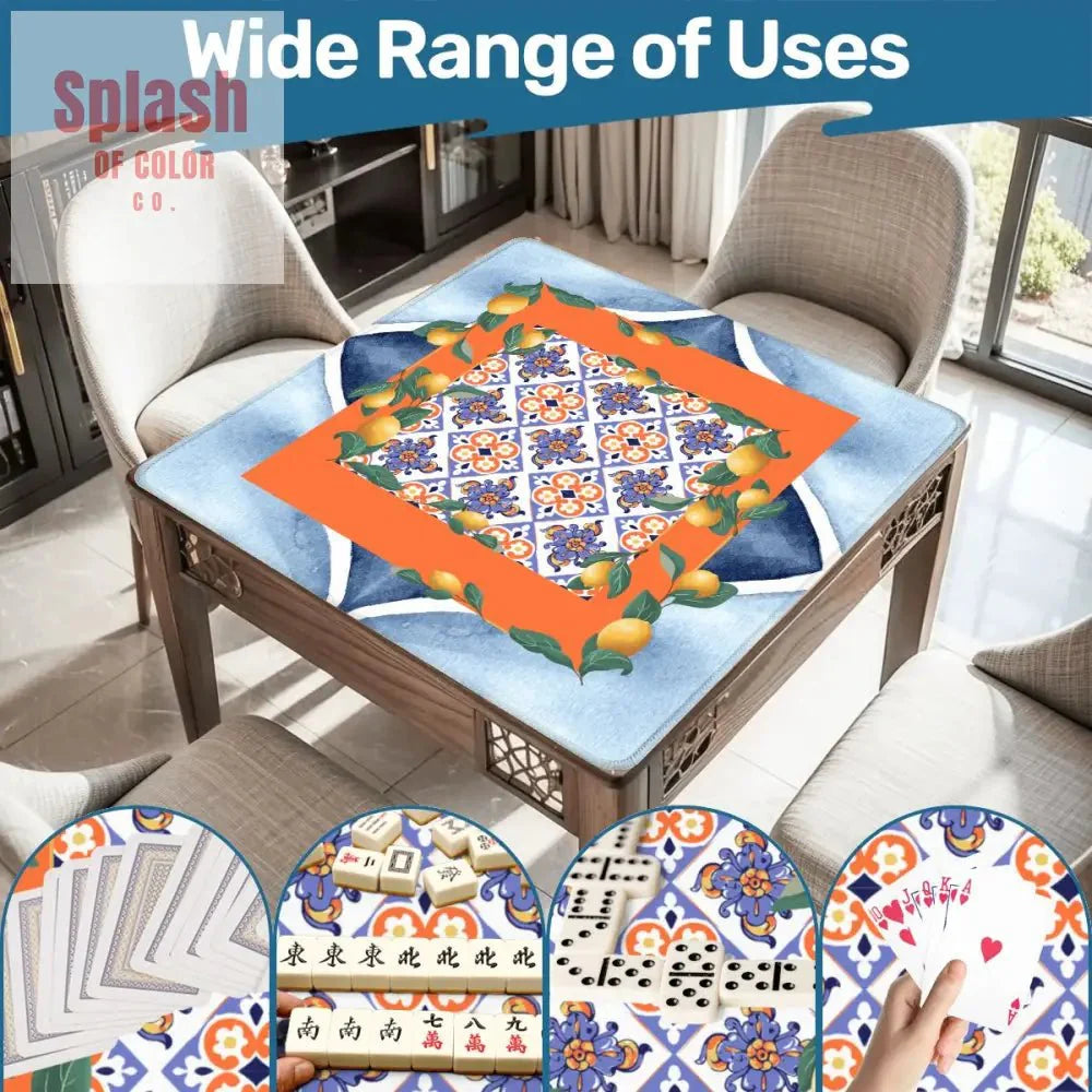 Taste Of Tuscany Citrus Lemon Orange Blue Watercolor Mahjong Mat