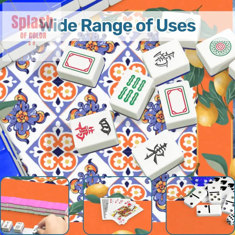 Taste Of Tuscany Citrus Lemon Orange Blue Watercolor Mahjong Mat