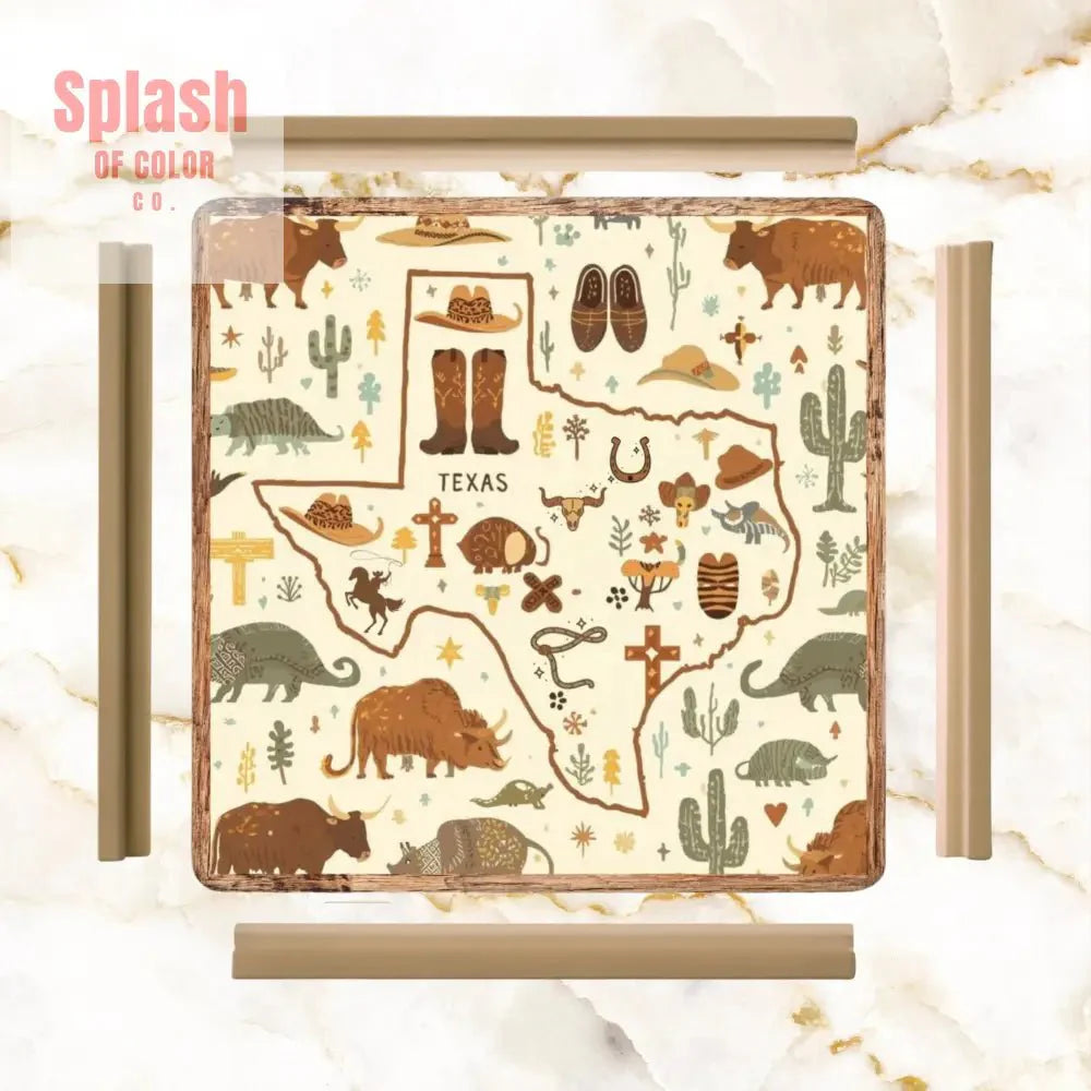 Texas Mahjong Mat, Rustic Whimsy Green, Brown Yellow Tones