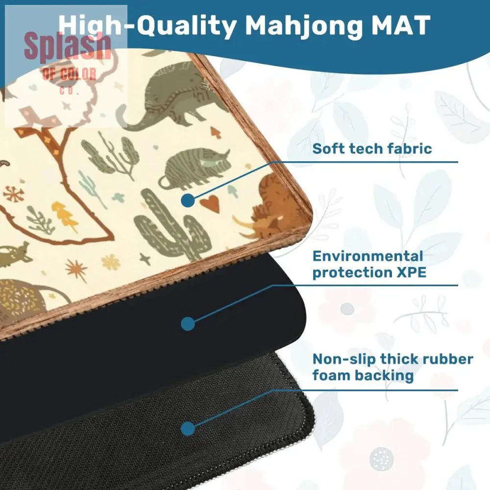 Texas Mahjong Mat, Rustic Whimsy Green, Brown Yellow Tones