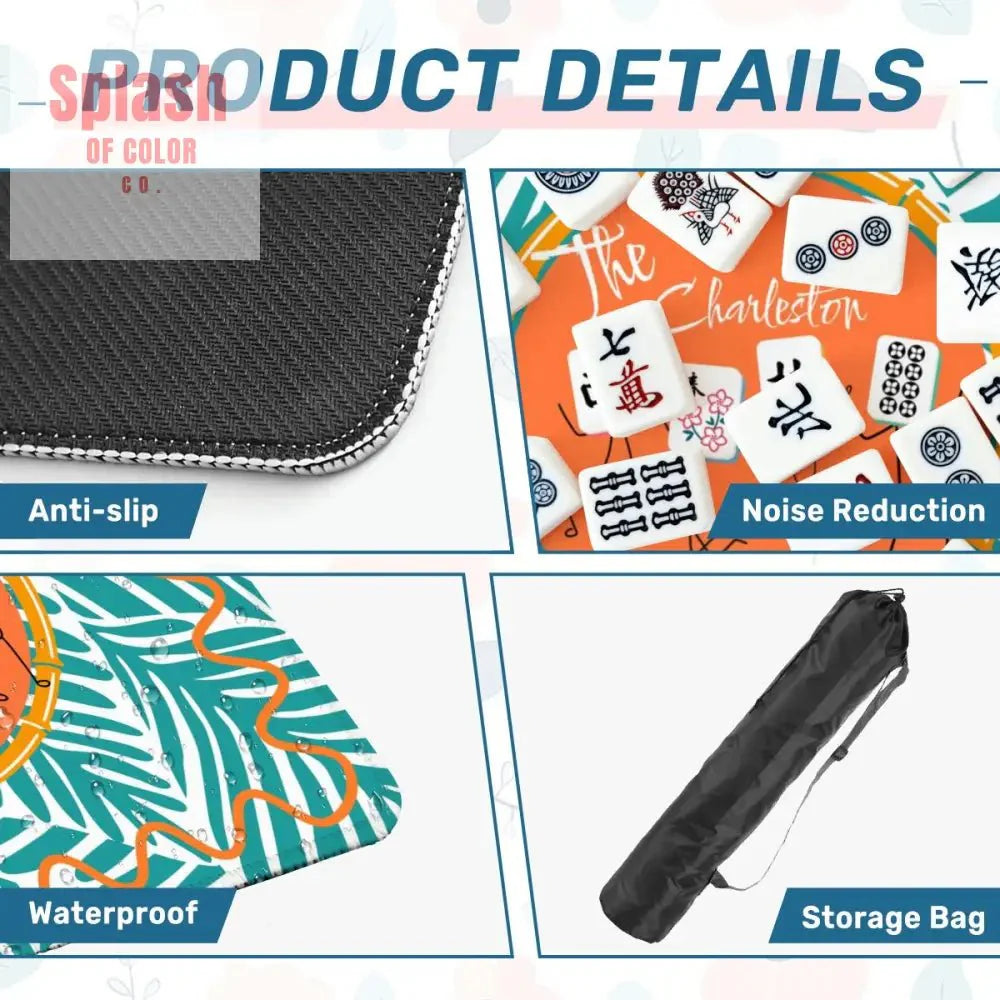 The Charleston Mahjong Mat, Tropical Teal Orange Preppy Fun Mahj Lover Mat