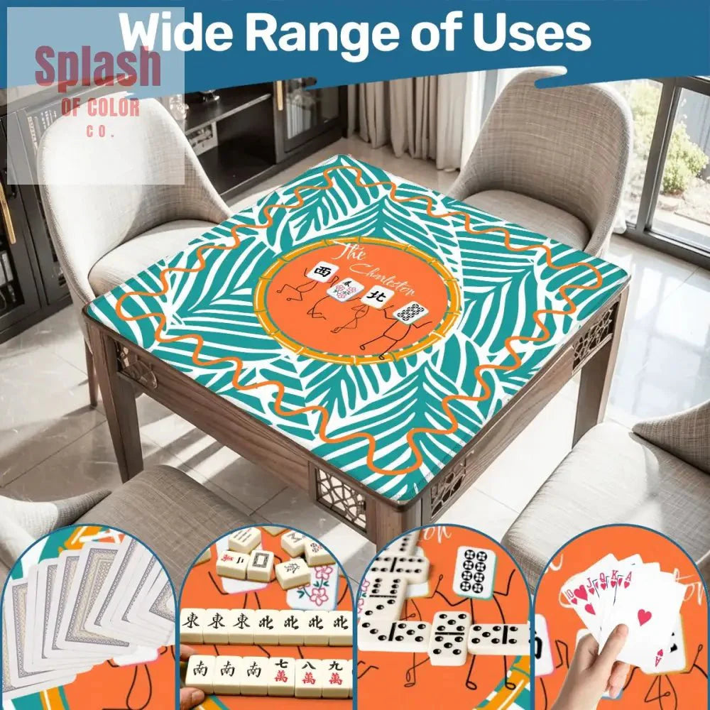The Charleston Mahjong Mat, Tropical Teal Orange Preppy Fun Mahj Lover Mat
