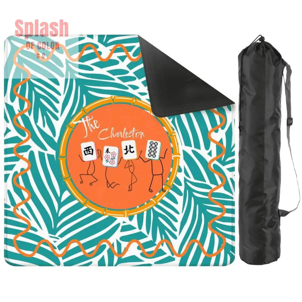 The Charleston Mahjong Mat, Tropical Teal Orange Preppy Fun Mahj Lover Mat