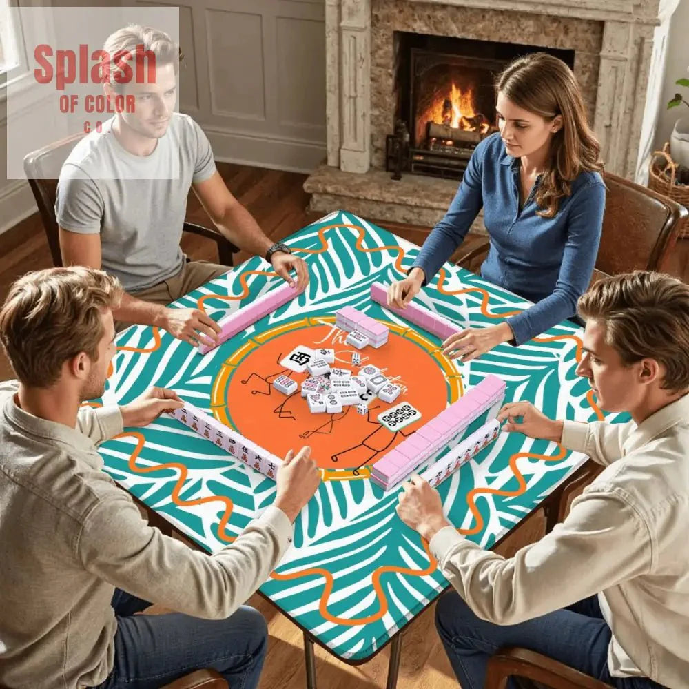 The Charleston Mahjong Mat, Tropical Teal Orange Preppy Fun Mahj Lover Mat