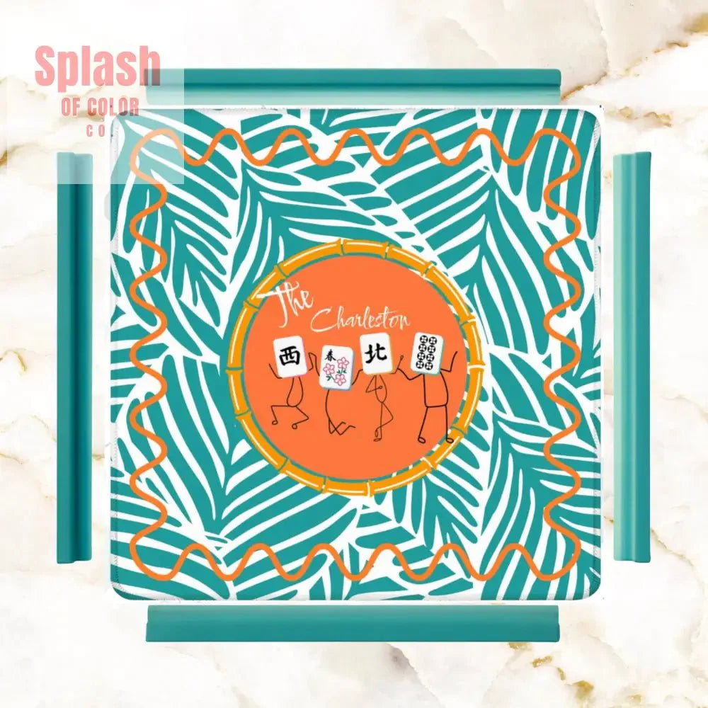 The Charleston Mahjong Mat, Tropical Teal Orange Preppy Fun Mahj Lover Mat