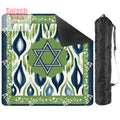 The Star Of David Jewish Watercolor Ikat, Green, Blue Mahjong Mat