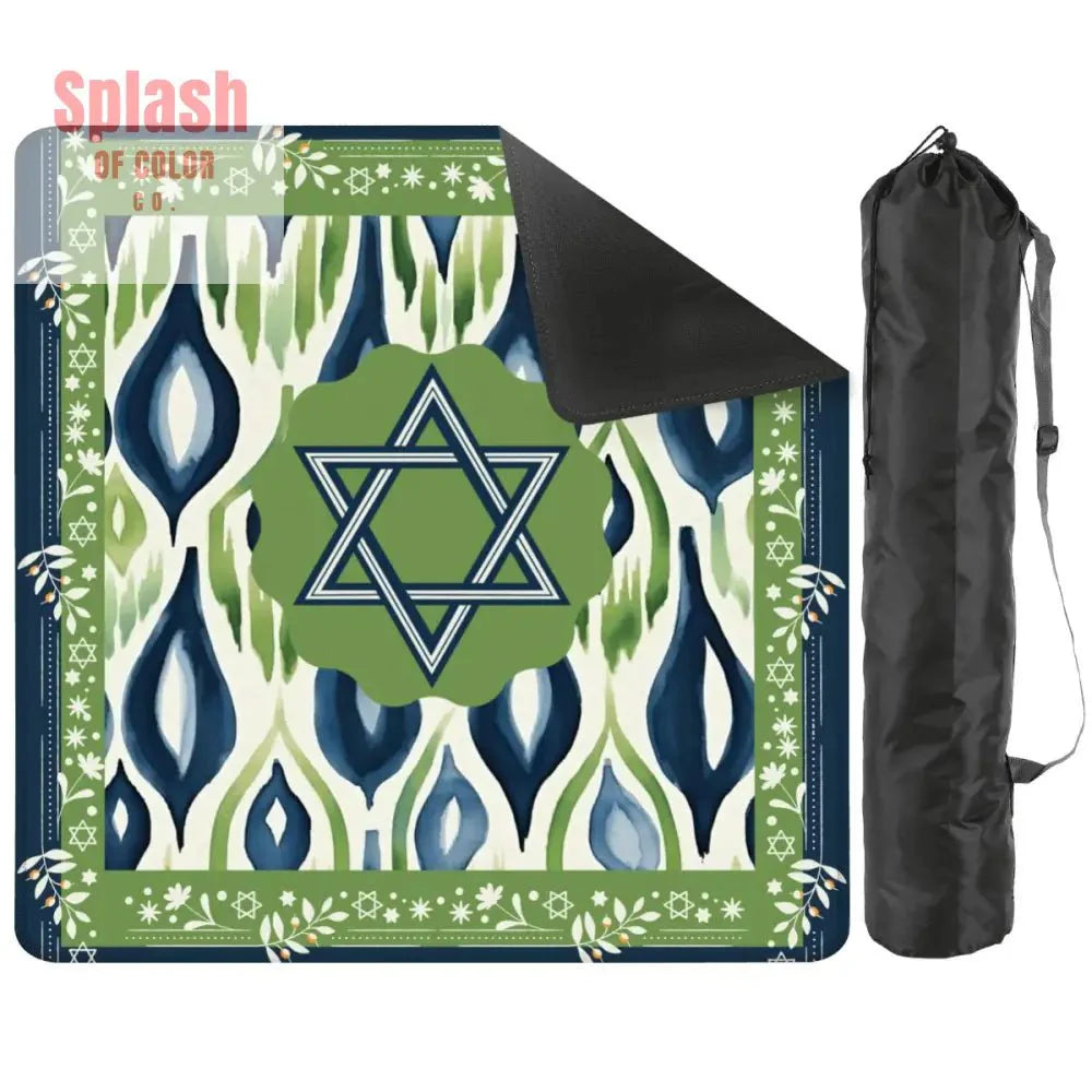The Star Of David Jewish Watercolor Ikat, Green, Blue Mahjong Mat