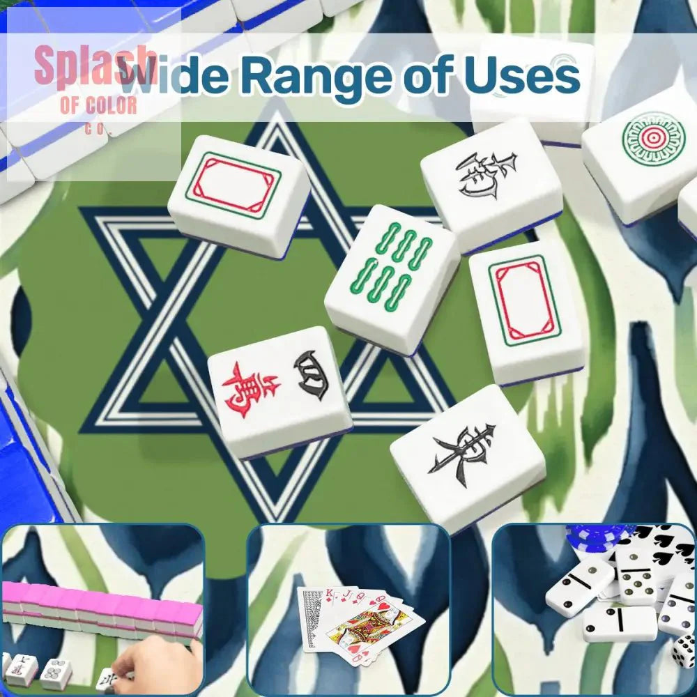 The Star Of David Jewish Watercolor Ikat, Green, Blue Mahjong Mat