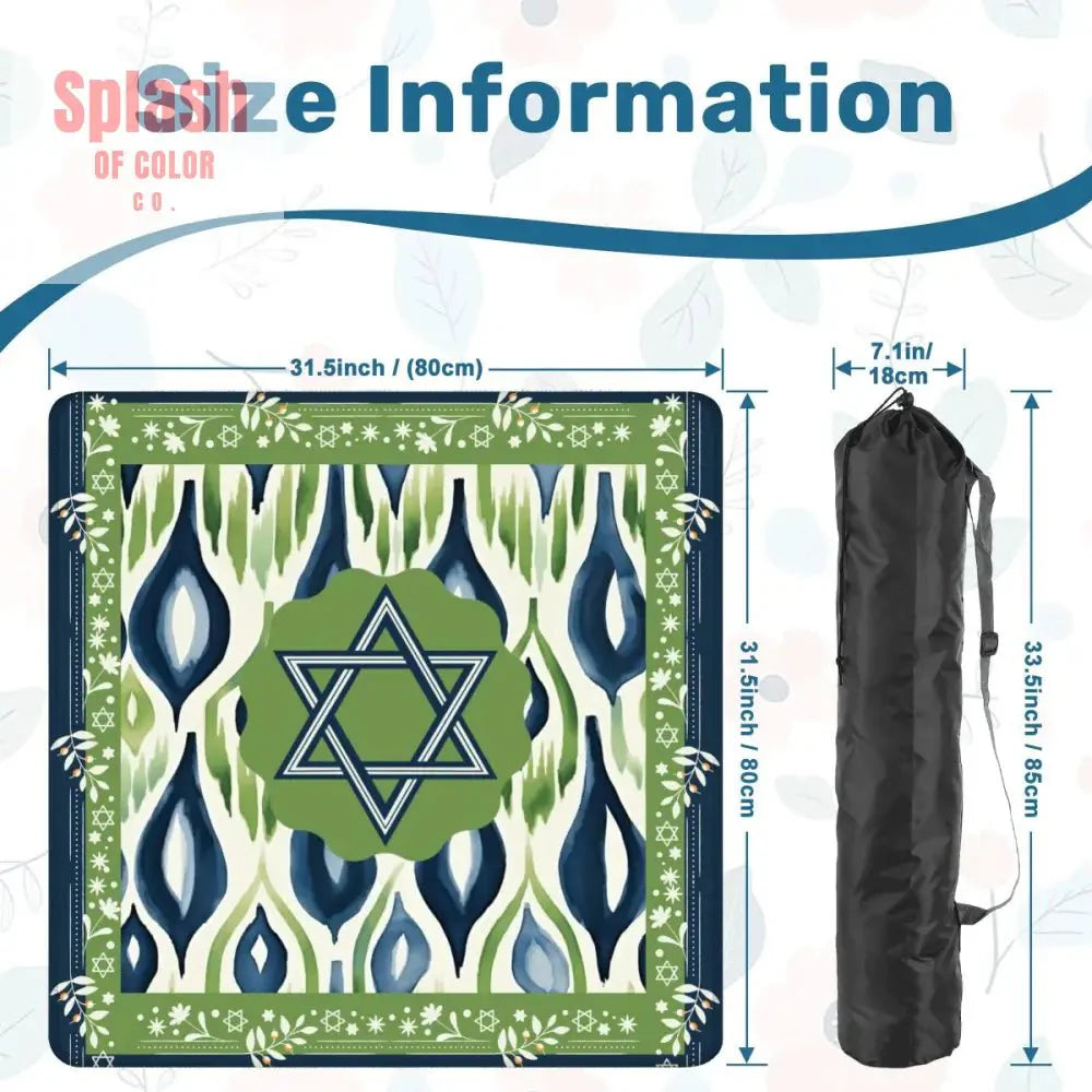 The Star Of David Jewish Watercolor Ikat, Green, Blue Mahjong Mat