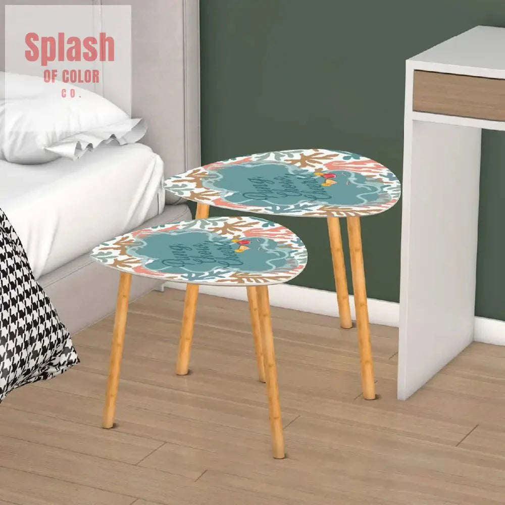 Mahjong Nesting Tables, Tropical Coral Design, Pung Chow Cheers