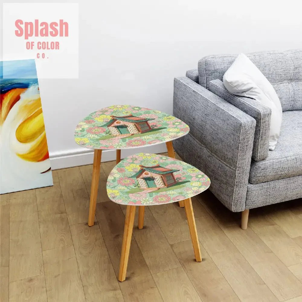 Mahjong Nesting Tables, Preppy Pastels Cottage Style Mahj Tile House