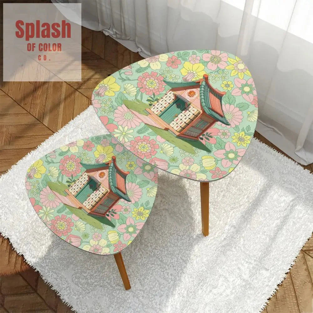 Mahjong Nesting Tables, Preppy Pastels Cottage Style Mahj Tile House