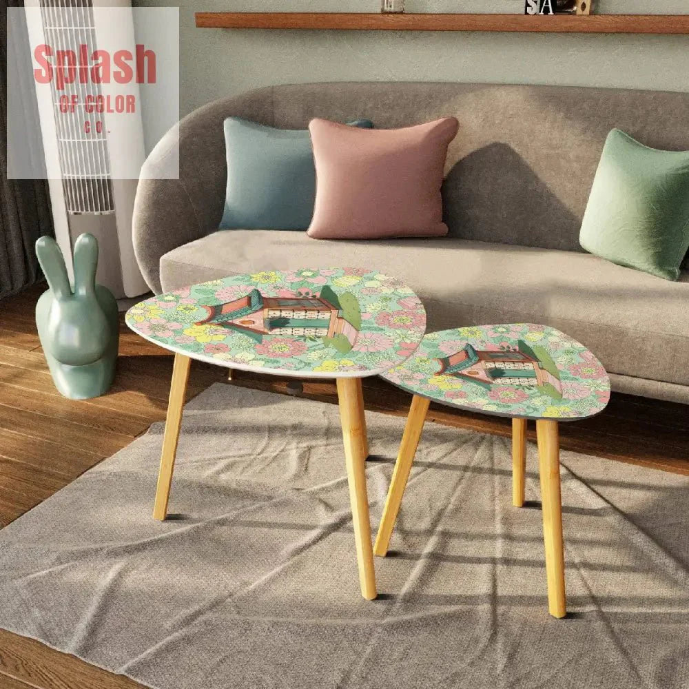 Mahjong Nesting Tables, Preppy Pastels Cottage Style Mahj Tile House
