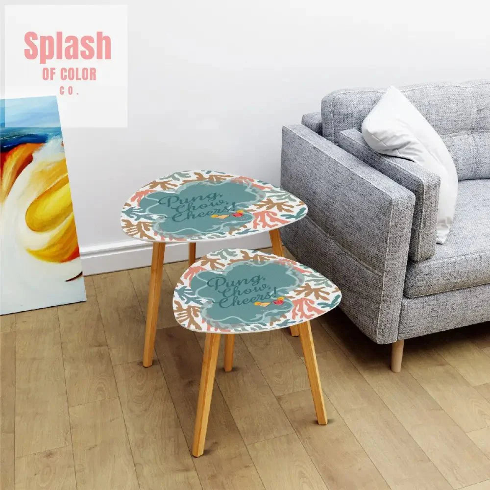 Mahjong Nesting Tables, Tropical Coral Design, Pung Chow Cheers
