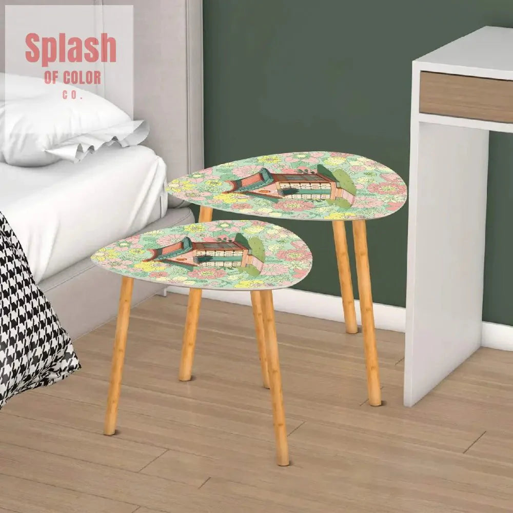 Mahjong Nesting Tables, Preppy Pastels Cottage Style Mahj Tile House