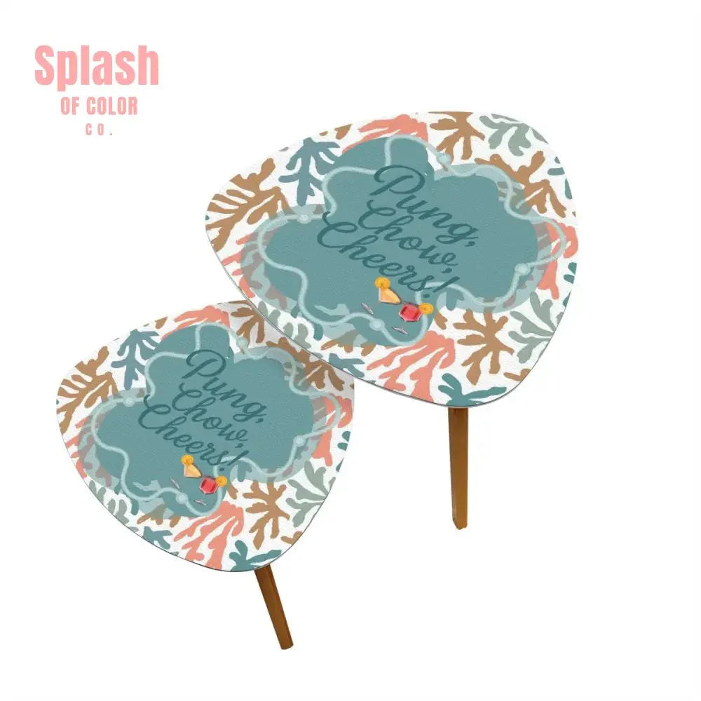 Mahjong Nesting Tables, Tropical Coral Design, Pung Chow Cheers