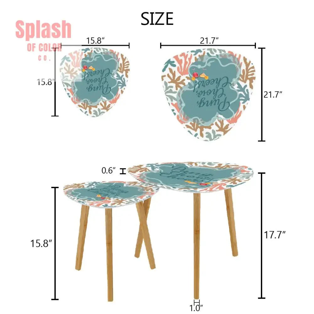 Mahjong Nesting Tables, Tropical Coral Design, Pung Chow Cheers