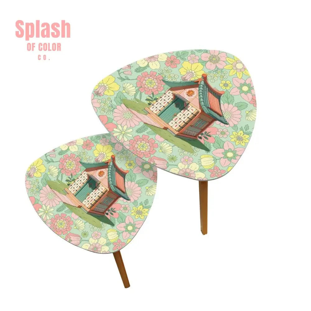 Mahjong Nesting Tables, Preppy Pastels Cottage Style Mahj Tile House
