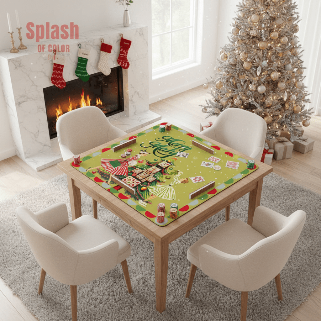 Merry Mahj Christmas Mahjong Mat Whimsical Tile Tree Nostalgic Vintage Ladies Holiday Mat