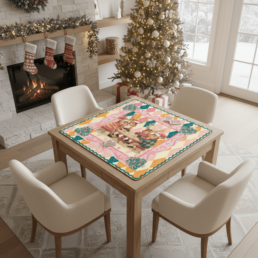 Oh Deer Christmas Mahjong Mat, Argyle Pastels And Whimsical Reindeer
