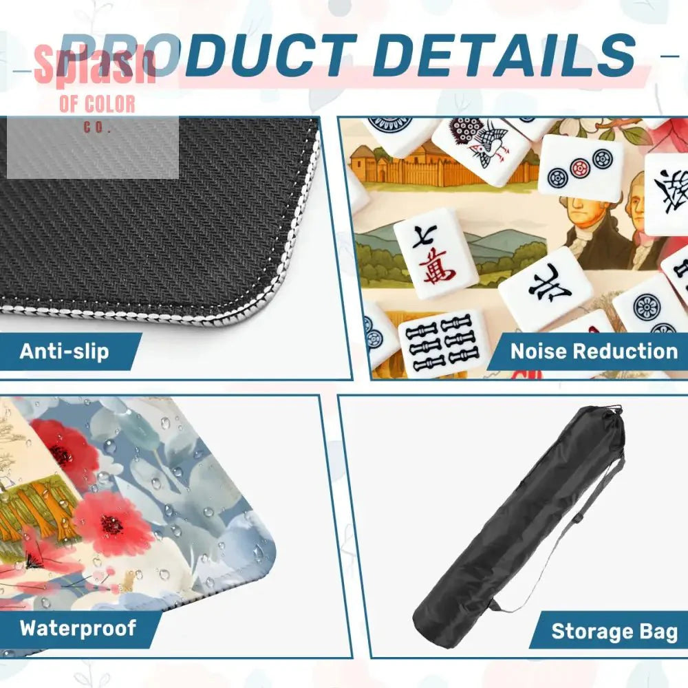 Virginia State Pride Mahjong Mat Monumental Blue Red, Floral Mahj Game Mat